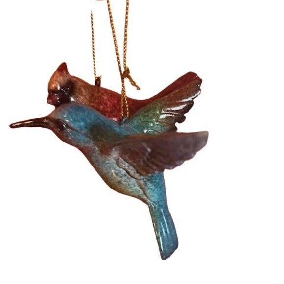 Handcrafted Gallery II Cardinal & Hummingbird Hanging  Christmas Ornaments - Picture 1 of 7